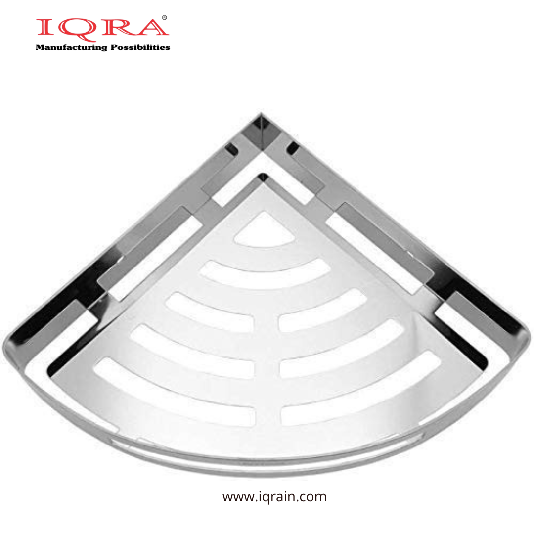 IQRA self Adhesive 304 Grade Bathroom Corner Shelf (Stainless Steel),Rack,Corner Organizer Stand, Storage Rack,No Drill/Drill (Both Installation,with 2 Magic Sticker and Screw Set) Pack of 1 (Chrome)