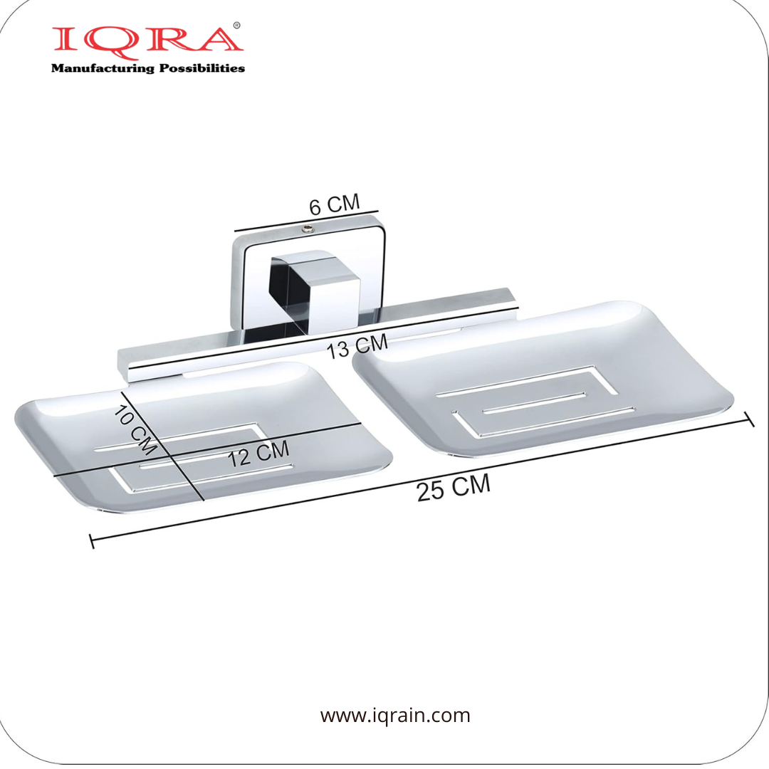 IQRA Stainless Steel Wall Mounted Soap Dish for Bathroom and Kitchen | Rustproof Chrome Finish Soap Holder Case with Drain Holes | Square Modern Soap Stand Bracket (Square