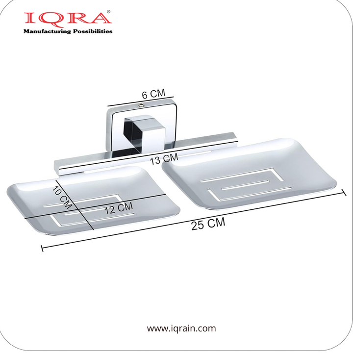 IQRA Stainless Steel Wall Mounted Soap Dish for Bathroom and Kitchen | Rustproof Chrome Finish Soap Holder Case with Drain Holes | Square Modern Soap Stand Bracket (Square
