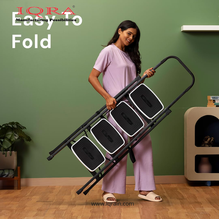 Ladder for Home-Office-Showroom Foldable Ladder with Anti-Skid Wide Steps (30L x 20W cm)/Strong D-Shape Pipe with X-Support for More Stability/5 Year Warranty(Black)