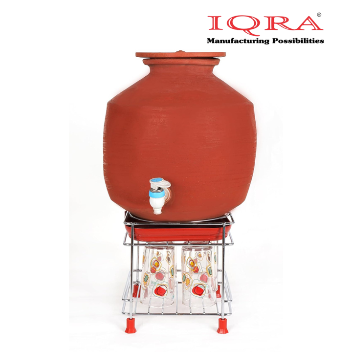 IQRA Round Surface Matka-Plant Stand for Water Pot with Pipe Fitted Drain Water Try | Steel Matka Stand for Kitchen | Water Pot Stand for Kitchen| SIZE: 8 X 8 X 7.5 Inch, (Pot & Glass NOT include)