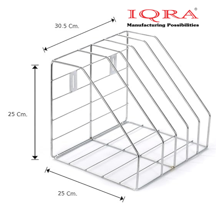 IQRA Stainless Steel Hanging Shelves Wall Mount File Rack/File Holder/Document Holder/Box File Holder(4 Sections)