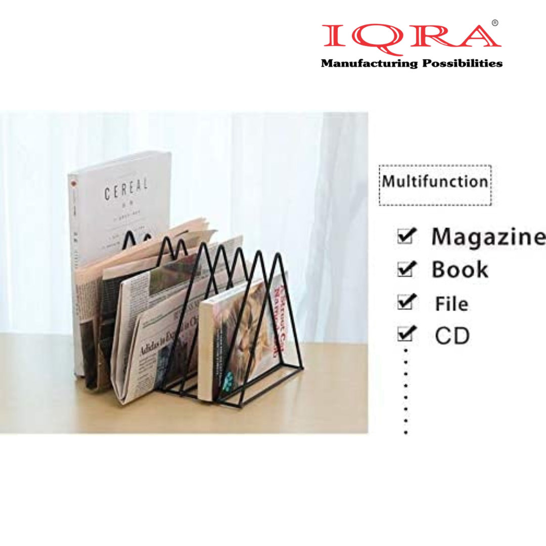 IQRA Magazine Racks Tabletop Mount Files holder Desk File Organizer 9 Slots Book Stand Newspaper Stand for Home & Offices (Silver)