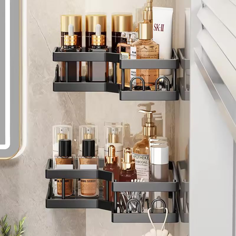 IQRA 5Pcs Self Adhesive Corner Stainless Steel Shelf for Bathroom, Adhesive Shelf for Kitchen with Magic Sticker,Bathroom Organizer Without Drill for Bathroom Storage & Home Decor (White) (5)