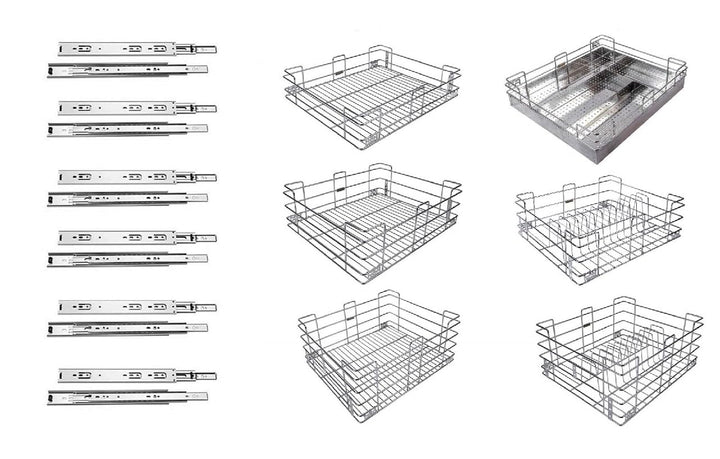IQRA Stainless Steel Wire Modular Kitchen Basket with 22 inch Telescopic Channel and Basket Holder