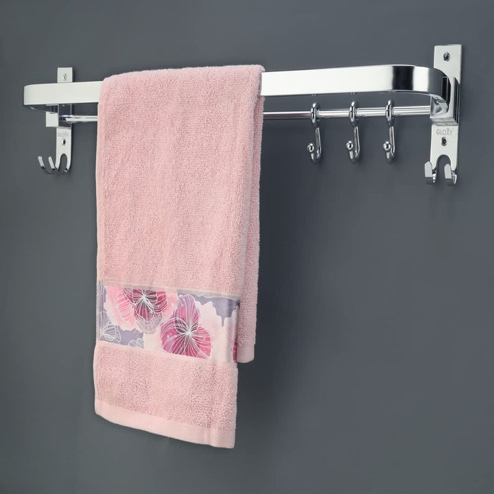 IQRA 24 Inch Wall Mounted Stainless Steel Bathroom Towel Hanger - Space-Saving - Durable Bathroom Accessories and Fittings - Easy Installation- (24 Inch, Chrome, Foldable)