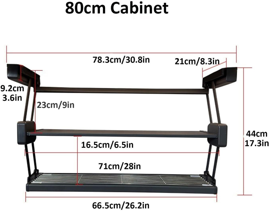 IQRA Pull-Down Kitchen Shelves, Multi-Function Folding Spice Rack for Countertops, Pantry, 90cm Cabinet(80cm Cabinet)
