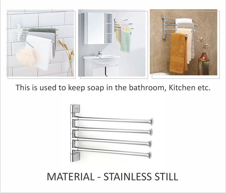 IQRA Stainless Steel 4 Bar Swing Hanger Towel Rack for Bathroom Towel Holder for Kitchen Towel Hanger Stand for Wash Basin