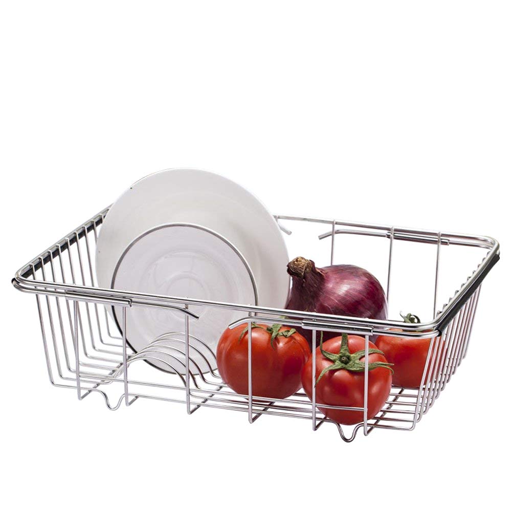 IQRA Adjustable Over Sink Dish Drying Rack Stainless Steel Dish Drainer, On Counter or In Sink Dish Rack, Deep and Large- Rustproof