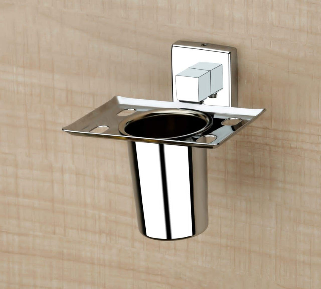 IQRA Stainless Steel Wall Mounted Square Shape Tumbler Holder for Bathroom and Wash Basin Toothbrush Holder with Chrome Finish