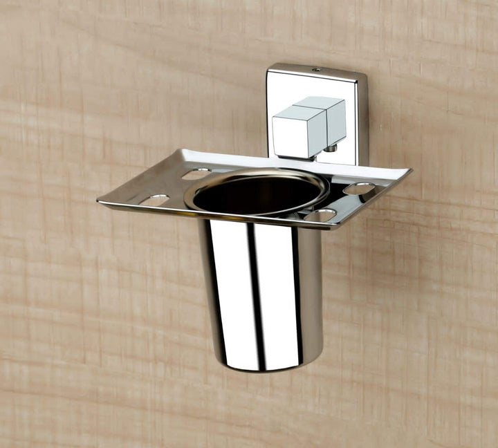 IQRA Stainless Steel Wall Mounted Square Shape Tumbler Holder for Bathroom and Wash Basin Toothbrush Holder with Chrome Finish