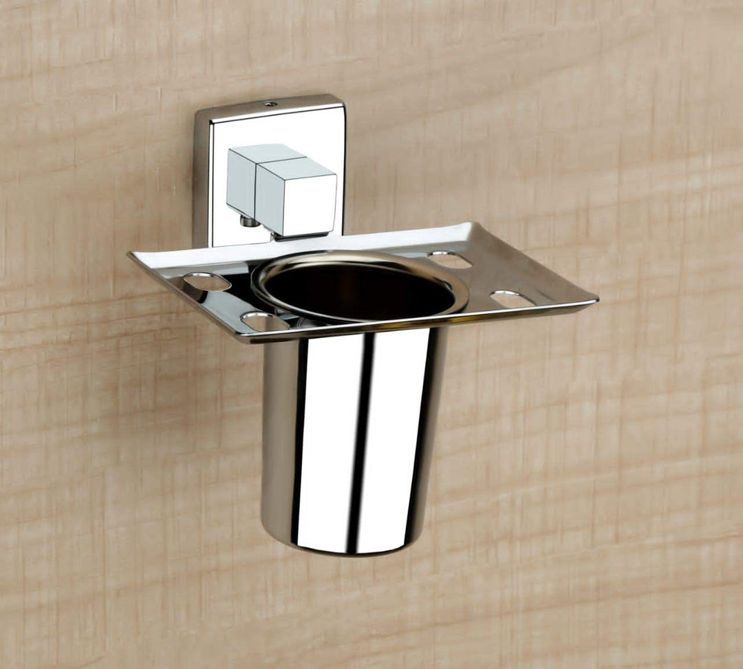 IQRA Stainless Steel Wall Mounted Square Shape Tumbler Holder for Bathroom and Wash Basin Toothbrush Holder with Chrome Finish