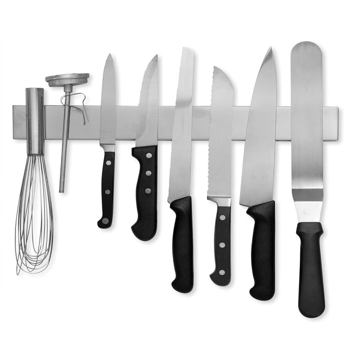 IQRA Innovations Stainless Steel Magnetic Knife Bar with Multi-Purpose Functionality as a Knife Holder, Knife Strip, Magnetic Tool Organizer, Art Supply Organizer & Home Organizer