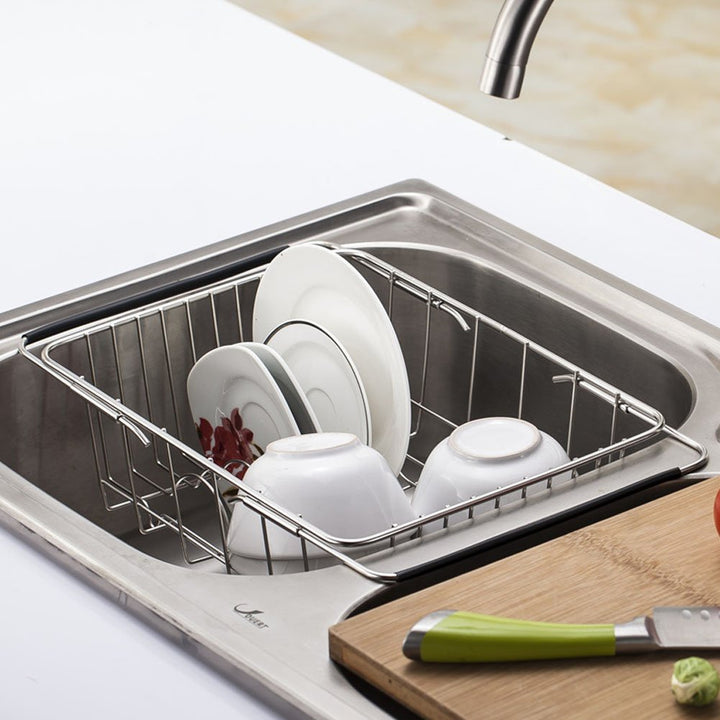 IQRA Adjustable Over Sink Dish Drying Rack Stainless Steel Dish Drainer, On Counter or In Sink Dish Rack, Deep and Large- Rustproof