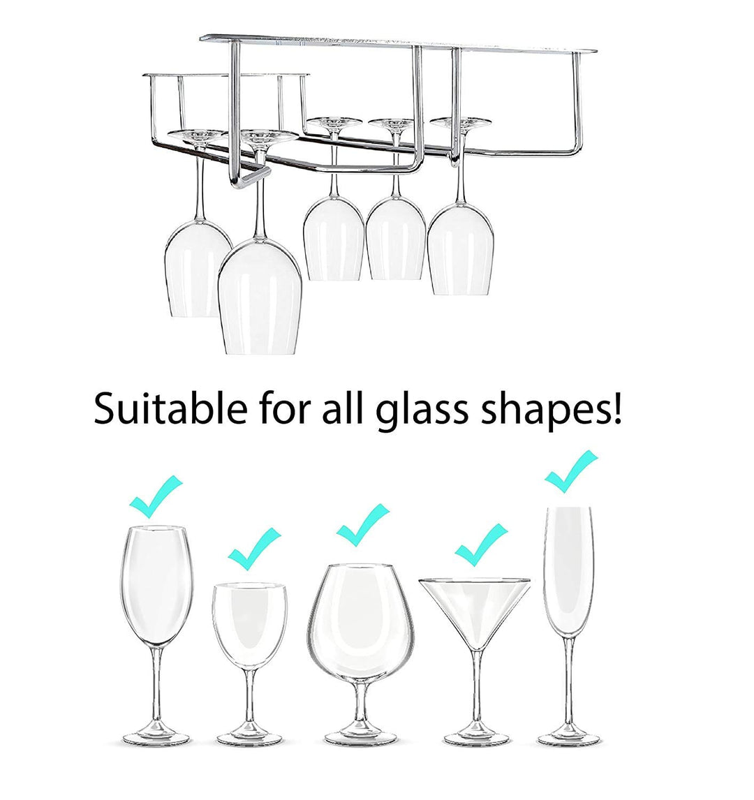 IQRA Modern Red Wine Goblet Glass Hanger | Stainless Steel Holder Hanging Rack Shelf Bar Party Drink Supply (Double), Hanging Shelves