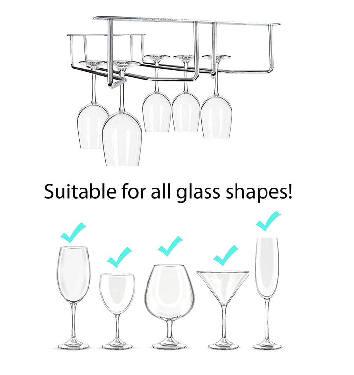 IQRA Modern Red Wine Goblet Glass Hanger | Stainless Steel Holder Hanging Rack Shelf Bar Party Drink Supply (Double), Hanging Shelves