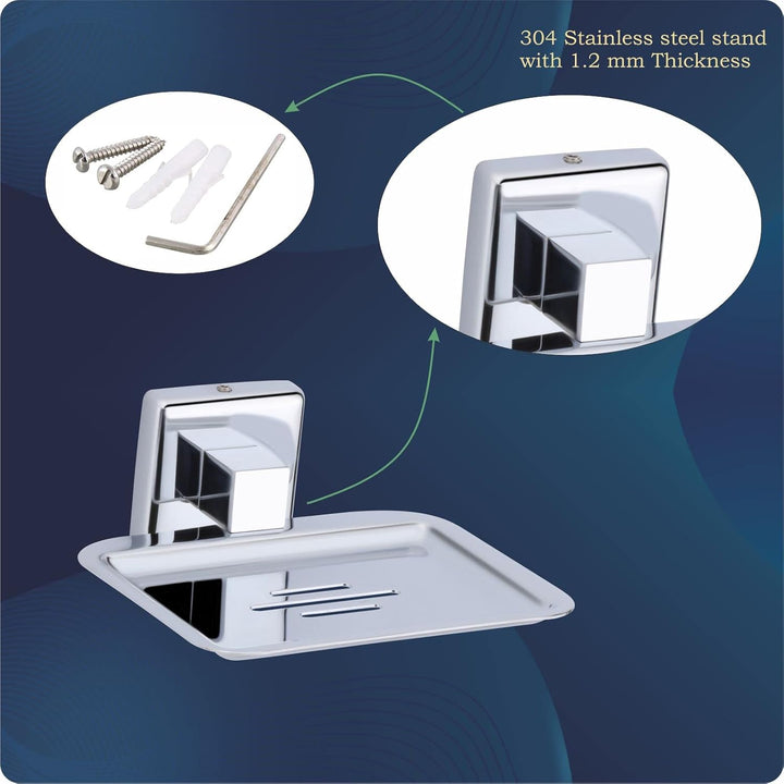 IQRA soap Dish Holder for Bathroom soap case Stand Bathroom soap Holders Stand Steel sabun dani wash Basin soap Tray for Bathroom 38(304 Stainless Steel, Chrome Finish)
