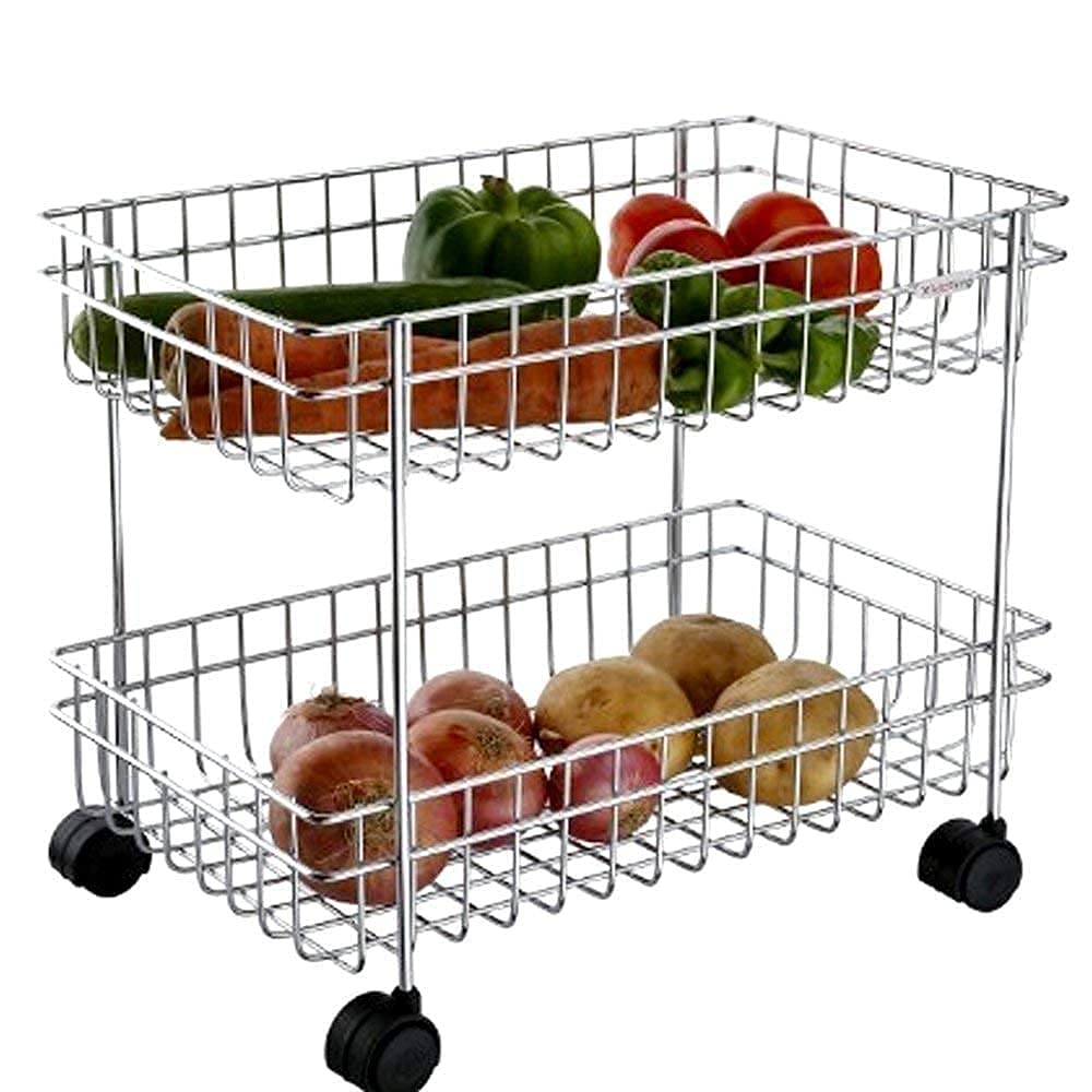 IQRA Multipurpose Stainless Steel Portable Kitchen Trolley Storage Rack with Wheels for Kitchen Storage, Vegetable