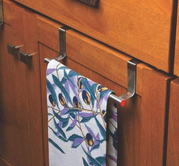 IQRA Over Cabinet Door Kitchen Towel Holder, Stainless Steel Towel Holder, Cabinet Hanger, Towel Bar (Length : 23 cm) (Silver-Red, Pack of 1)