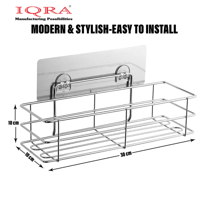 IQRA Wall Mounted Bedroom-Kitchen-Bathroom Shelf Storage Shelf for Perfume-Shampoo-Soap-Draining | Silver