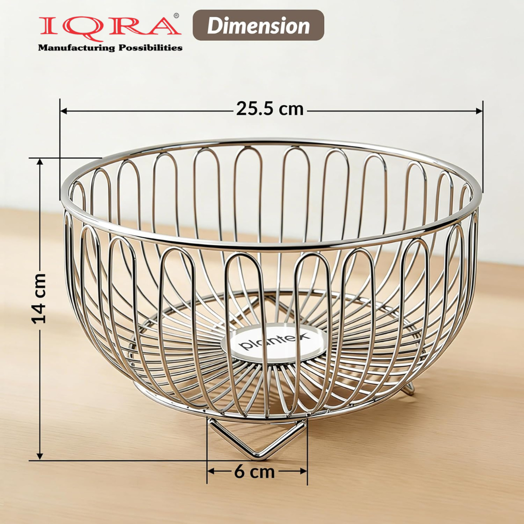 IQRA Stainless Steel Fruit Basket for Dining Table/Onion Potato Rack for Kitchen/Wired Fruit Bowl for Countertop Storage – Chrome Finish