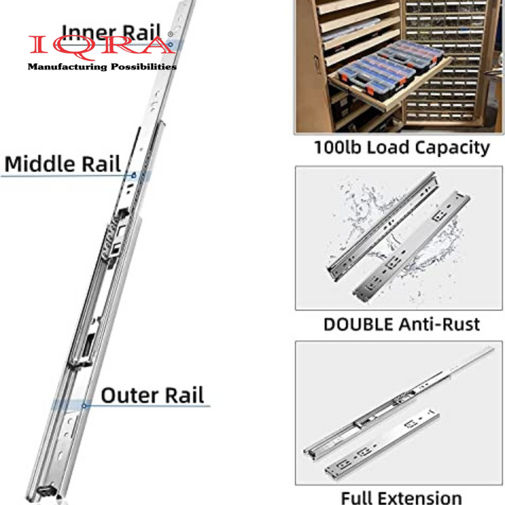 IQRA Silver Drawer Channel/Ball Bearing Regular Close Channel for Drawer/Telescopic Drawer Channel for Wooden & Metals Drawers in Kitchen, Wardrobe.