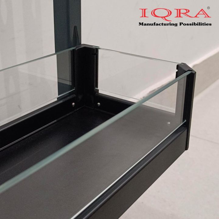 IQRA Kitchen Soft-Closing Shelf Glass Bottle Pullout Unit 2-3 Shelf, Glass-Aluminium