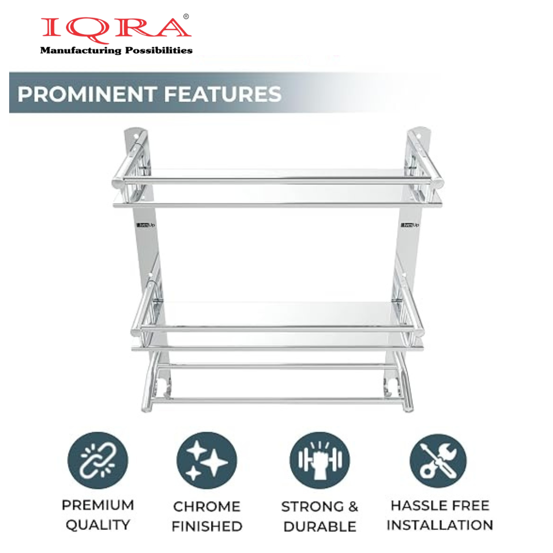 IQRA Stainless Steel 3 Layer/3 Tier Multipurpose Bathroom Shelf/Rack/Organizer/Stand/Holder with Double Soap Dish and Toothbrush Holder Tumbler Bathroom Accessories