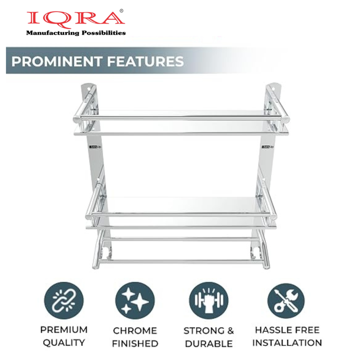 IQRA Stainless Steel 3 Layer/3 Tier Multipurpose Bathroom Shelf/Rack/Organizer/Stand/Holder with Double Soap Dish and Toothbrush Holder Tumbler Bathroom Accessories
