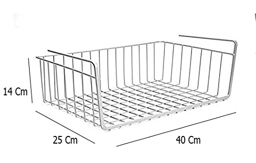 Metal Under Shelf Basket Wire Rack for Extra Cabinet Storage 15.5-inch (White 1pcs),  Hanging Shelves