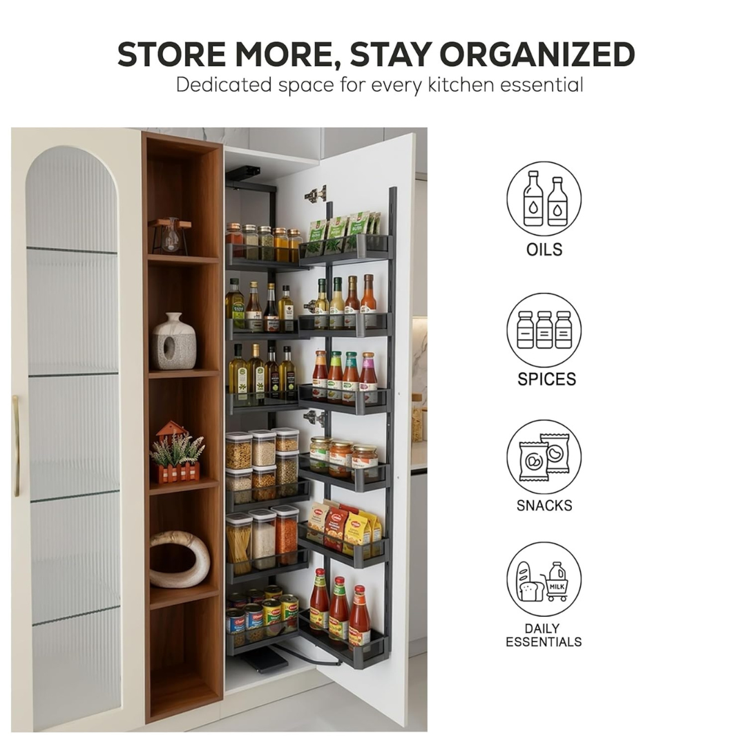 IQRA Pantry Unit Storage System (Cabinet Width 450-600mm 12 Baskets), Rectangular Wire-Glass-Aluminium