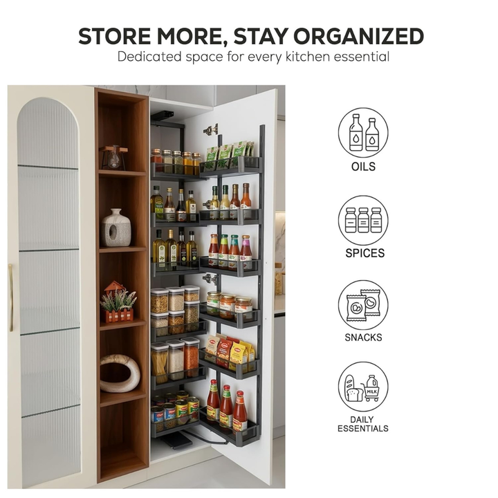 IQRA Pantry Unit Storage System (Cabinet Width 450-600mm 12 Baskets), Rectangular Wire-Glass-Aluminium