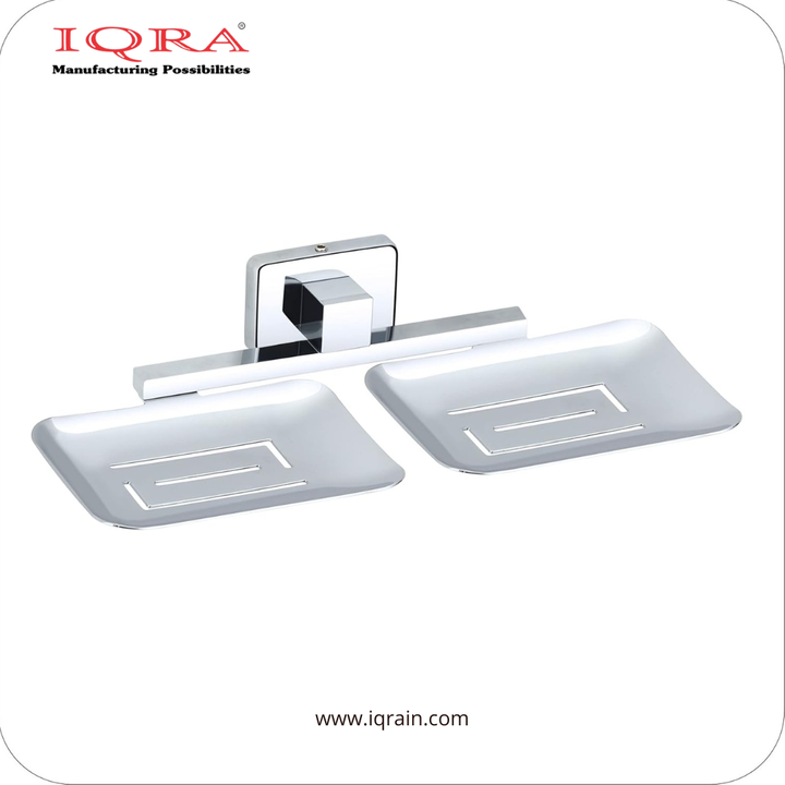 IQRA Stainless Steel Wall Mounted Soap Dish for Bathroom and Kitchen | Rustproof Chrome Finish Soap Holder Case with Drain Holes | Square Modern Soap Stand Bracket (Square