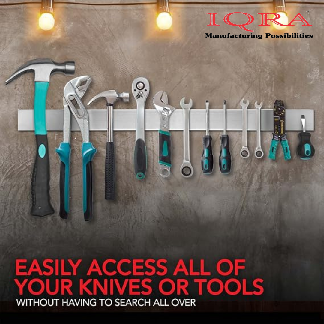 IQRA Innovations Stainless Steel Magnetic Knife Bar with Multi-Purpose Functionality as a Knife Holder, Knife Strip, Magnetic Tool Organizer, Art Supply Organizer & Home Organizer