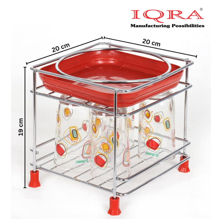 IQRA Round Surface Matka-Plant Stand for Water Pot with Pipe Fitted Drain Water Try | Steel Matka Stand for Kitchen | Water Pot Stand for Kitchen| SIZE: 8 X 8 X 7.5 Inch, (Pot & Glass NOT include)
