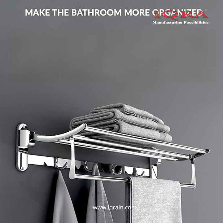 IQRA Stainless Steel Bathroom Accessories Set - Wall Mounted Towel Rod and Hangers for Clothes and Wash Basin