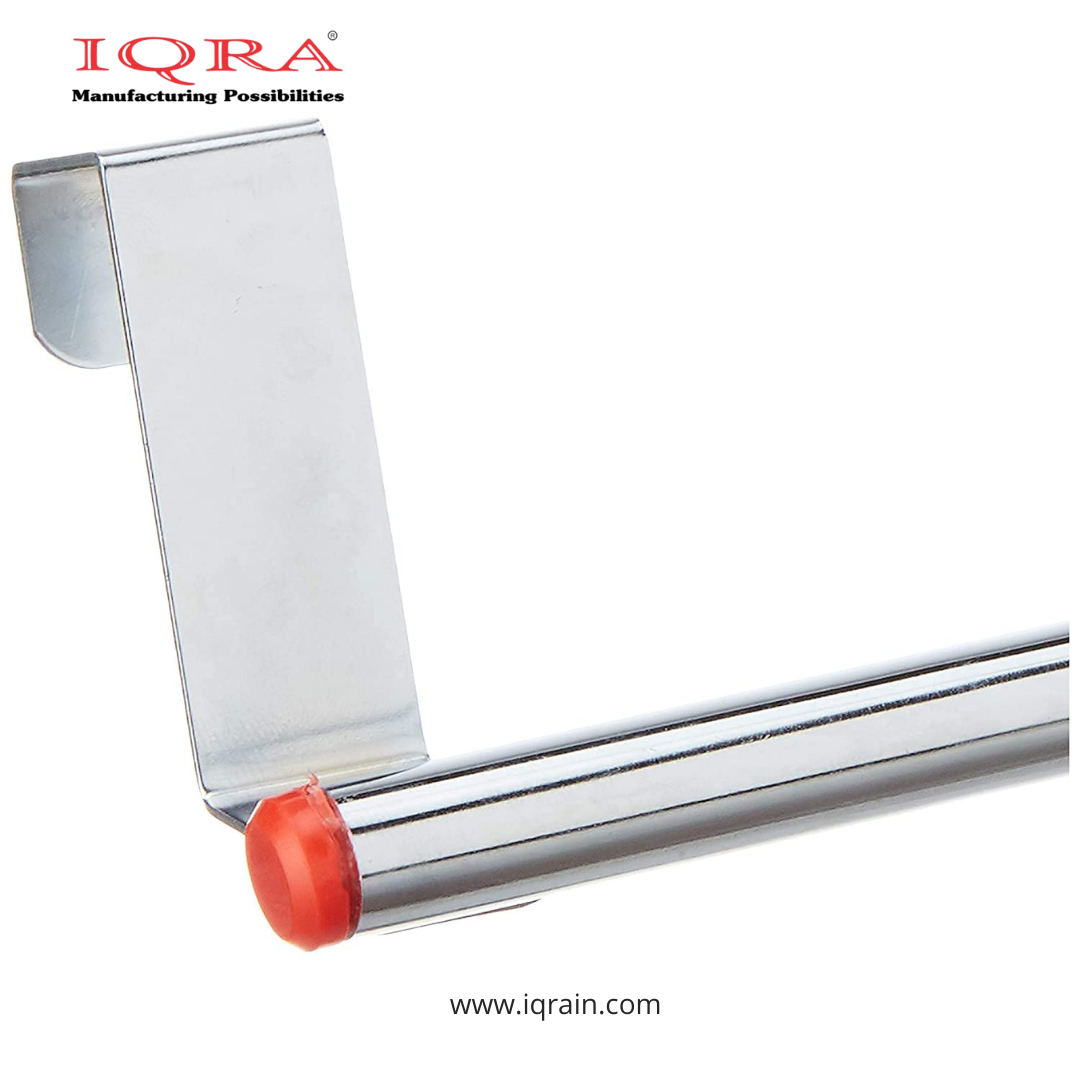 IQRA Over Cabinet Door Kitchen Towel Holder, Stainless Steel Towel Holder, Cabinet Hanger, Towel Bar (Length : 23 cm) (Silver-Red, Pack of 1)