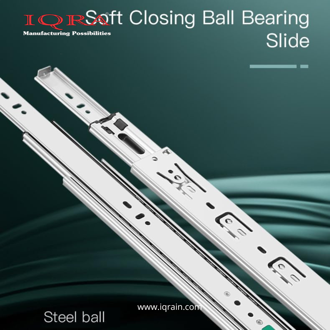 IQRA Soft Close Silver Drawer Channel/Ball Bearing Regular Close Channel for Drawer/Telescopic Drawer Channel for Wooden & Metals Drawers in Kitchen, Wardrobe