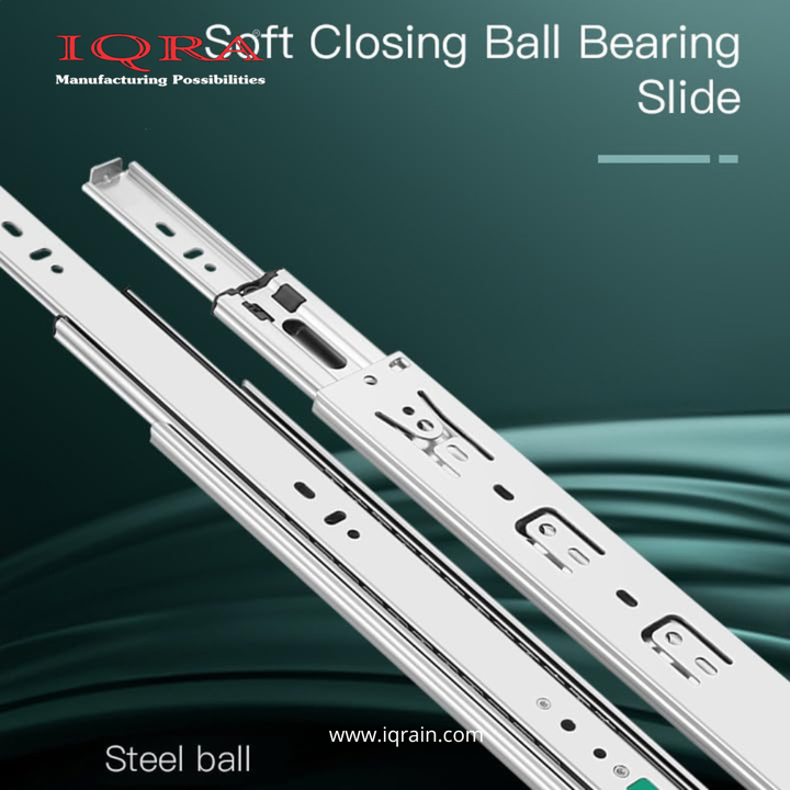 IQRA Soft Close Silver Drawer Channel/Ball Bearing Regular Close Channel for Drawer/Telescopic Drawer Channel for Wooden & Metals Drawers in Kitchen, Wardrobe