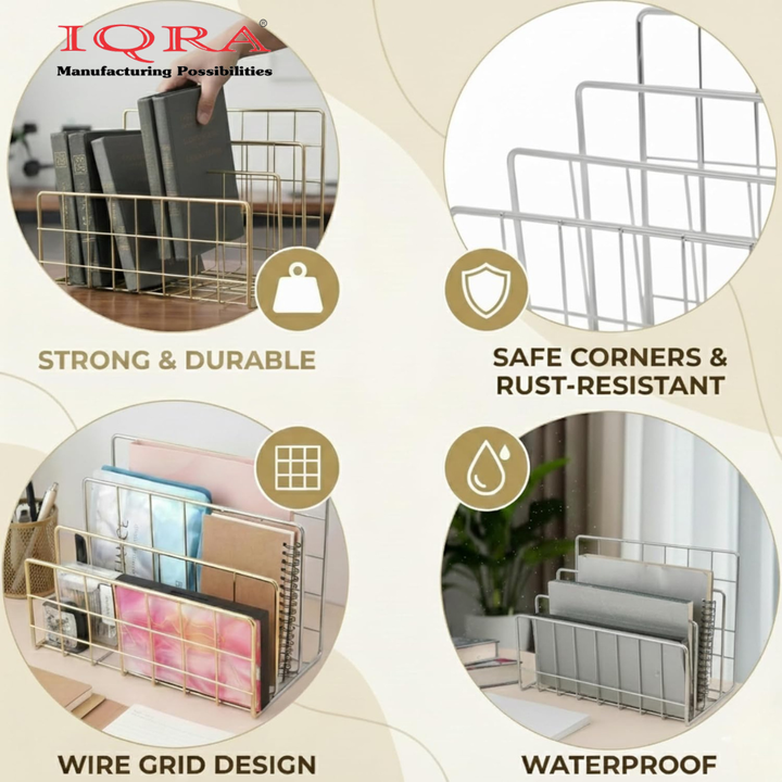 IQRA Organizer Magazine File Holder Modern Desk, 3 Slot Modern Magazine Holder Stand for Table Desk Home File Stand Decor File Storage for Office (Silver)