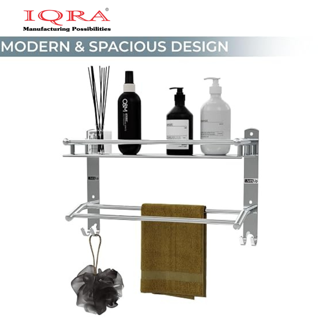 IQRA Stainless Steel 3 Layer/3 Tier Multipurpose Bathroom Shelf/Rack/Organizer/Stand/Holder with Double Soap Dish and Toothbrush Holder Tumbler Bathroom Accessories