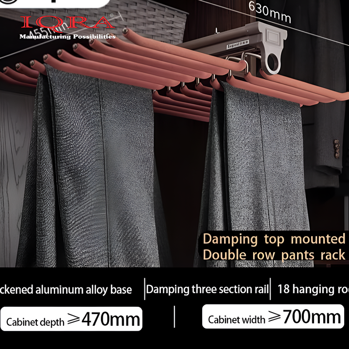 IQRA Mocha 18inch Double Side Sliding Pull Out Pants Hangers Rack for Closet Wardrobe & Cabinet - Steel 10 Arm Wide Rows Trousers Pants Hanger,Space Saving Organizer, Clothe Hanger,Multipurpose Hanger(Brown-Pack of 1)