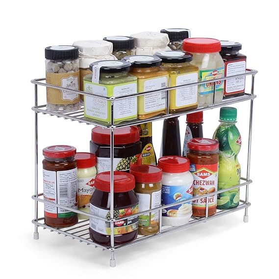 Stainless Steel 2-Tier Kitchen Rack, Spice Shelf for Kitchen Pantry Storage Organizer, Shelves - 20D x 20W x 20H Centimeters