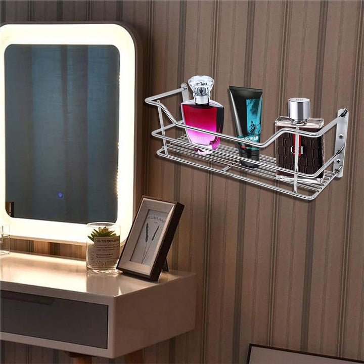 IQRA Stainless Steel Bathroom Shelf, Wardrobe, Perfume, Kitchen Rack, 12x4-inch (Silver)