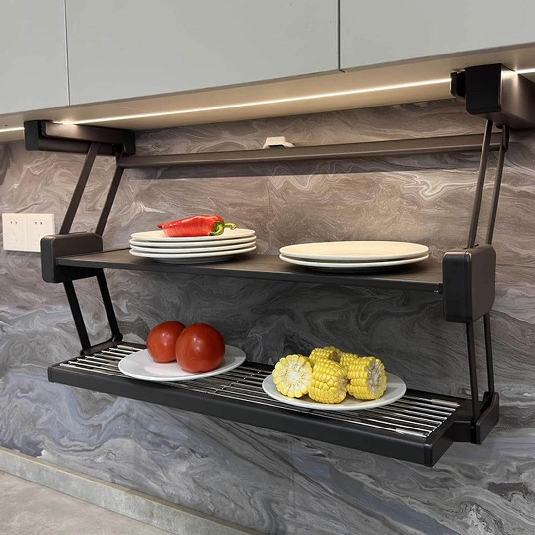 IQRA Pull-Down Kitchen Shelves, Multi-Function Folding Spice Rack for Countertops, Pantry, 90cm Cabinet(80cm Cabinet)