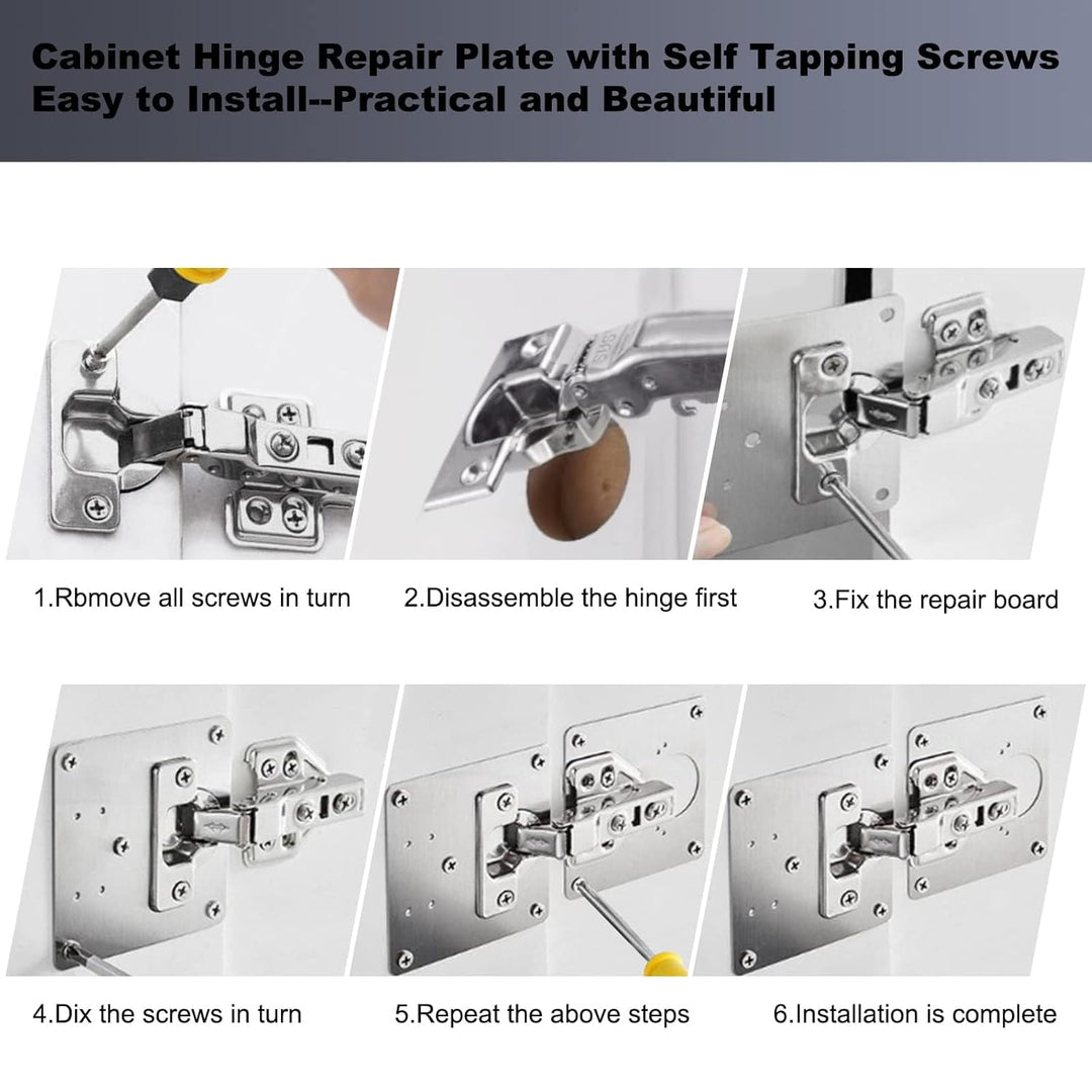 IQRA 16 PCS Cabinet Hinge Repair Plate, Stainless Steel Hinge Repair Board, Kitchen Cupboard Door Hinge Repair Brackets Kit, Hinges Fixing Plate Bracket Kit with Mounting Screw