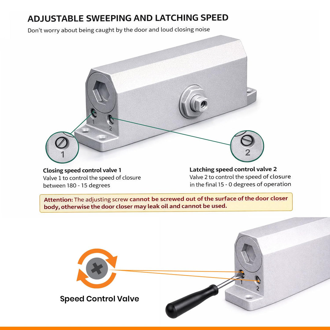 Automatic Hydraulic Door Closer – Premium Heavy Duty Aluminium Body, Double Speed Adjustable, 45–50kg Load Capacity, for Home, Office & Commercial Doors (Silver, No Oil Leakage)