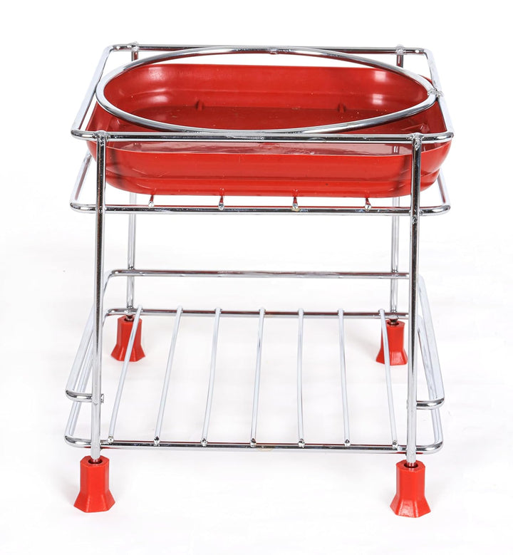 IQRA Round Surface Matka-Plant Stand for Water Pot with Pipe Fitted Drain Water Try | Steel Matka Stand for Kitchen | Water Pot Stand for Kitchen| SIZE: 8 X 8 X 7.5 Inch, (Pot & Glass NOT include)