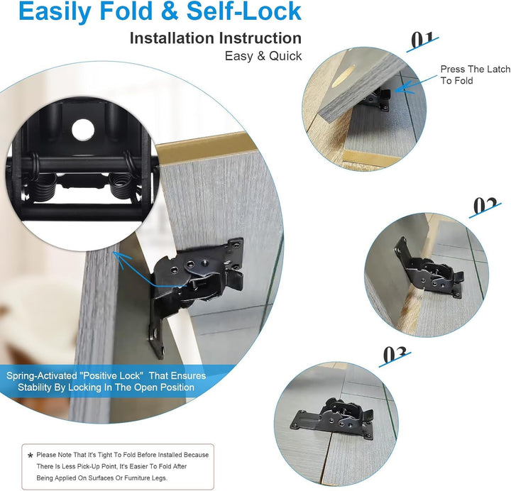 IQRA Foldable Self Lock Hinges Heavy Duty Folding Brackets with Screws Lock Extension Support for Table Leg,Bed Leg,Workbench,Laundry Garage Boats Furniture