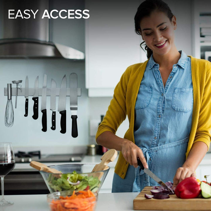 IQRA Innovations Stainless Steel Magnetic Knife Bar with Multi-Purpose Functionality as a Knife Holder, Knife Strip, Magnetic Tool Organizer, Art Supply Organizer & Home Organizer